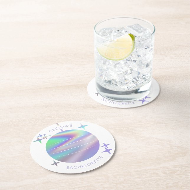 Last Disco Bachelorette Disco Ball Round Paper Coaster (Insitu)