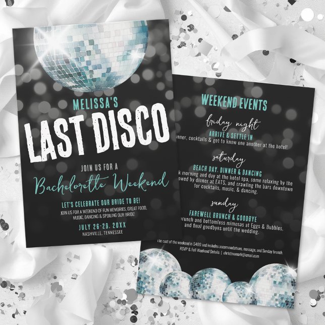 Last Disco Bachelorette Invitation (Girls Weekend Last Disco Bachelorette Invitation)