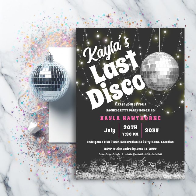 Last Disco Bachelorette Party Invitation (Last Disco Bachelorette Party invitation front view.)