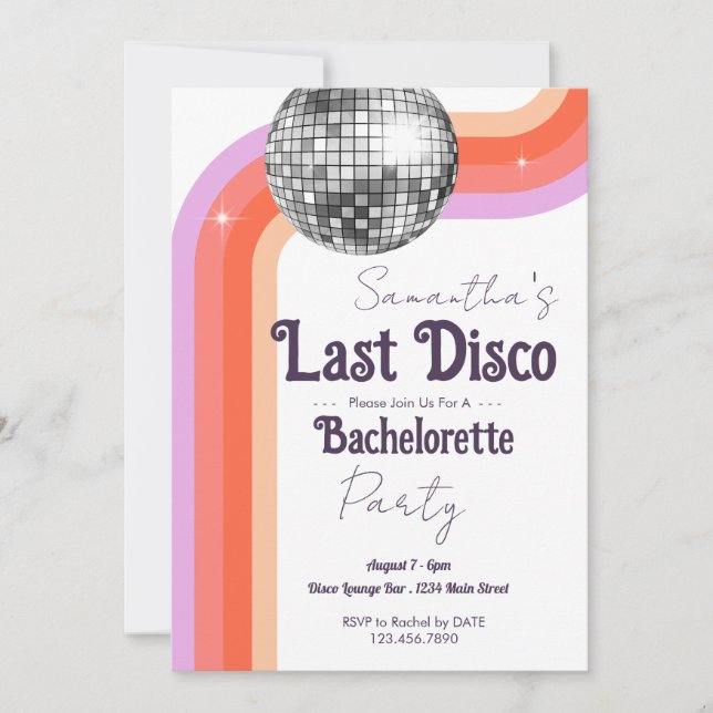 Last Disco Bachelorette Party  Invitation (Front)