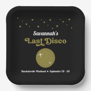 Last Disco Bride Bachelorette Party Groovy Retro Paper Plate