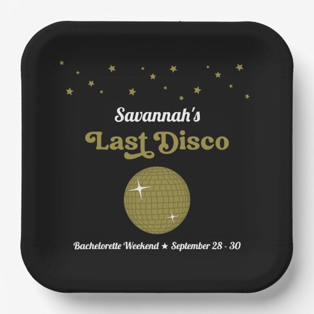 Last Disco Bride Bachelorette Party Groovy Retro Paper Plate (Front)