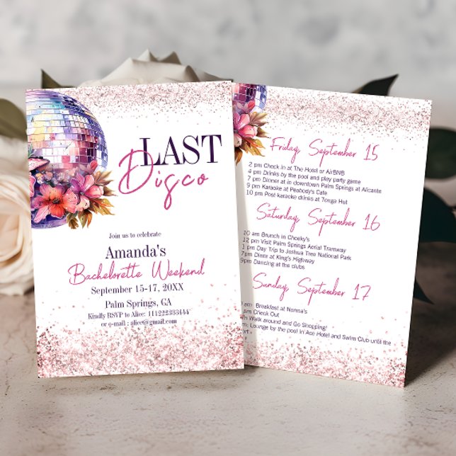 Last Disco Dance Ball Floral Bachelorette Party Invitation (Creator Uploaded)
