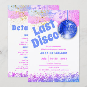 Last Disco Glam Retro Blue Pink Bachelorette Invitation