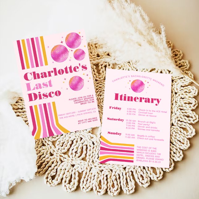 Last Disco Pink Bachelorette Weekend Itinerary Invitation (Creator Uploaded)