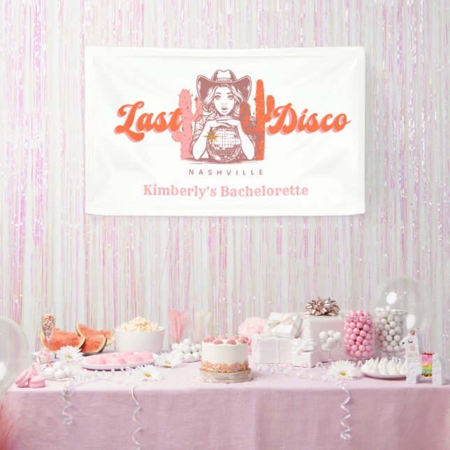 Last Disco Pink Cowgirl Bachelorette Party Banner (Party)