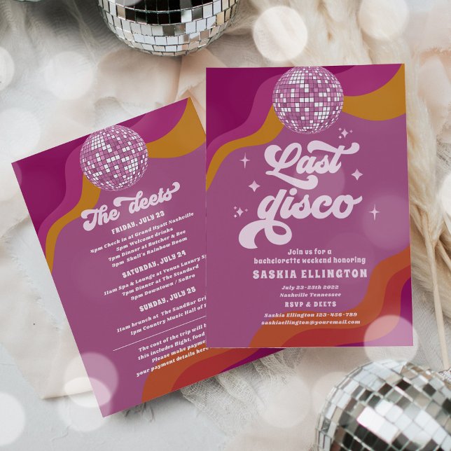 Last Disco Retro 70 Bachelorette Weekend Itinerary Invitation (Creator Uploaded)