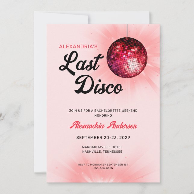 Last Disco Retro Bachelorette Weekend Party Invitation (Front)