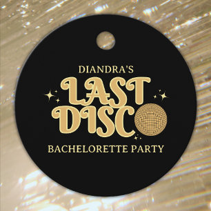 Last Disco Retro Black and Gold 70s Bachelorette Favour Tags