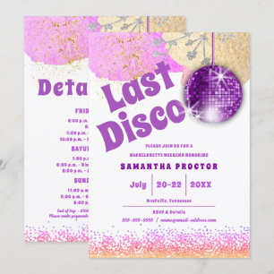 Last Disco Retro Glam Purple Gold Bachelorette Invitation