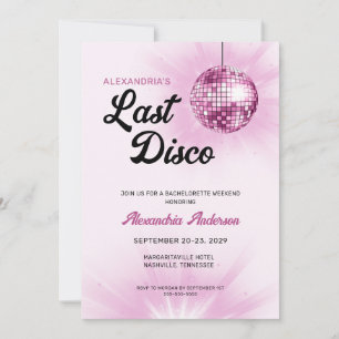 Last Disco Retro Pink Bachelorette Weekend Party Invitation