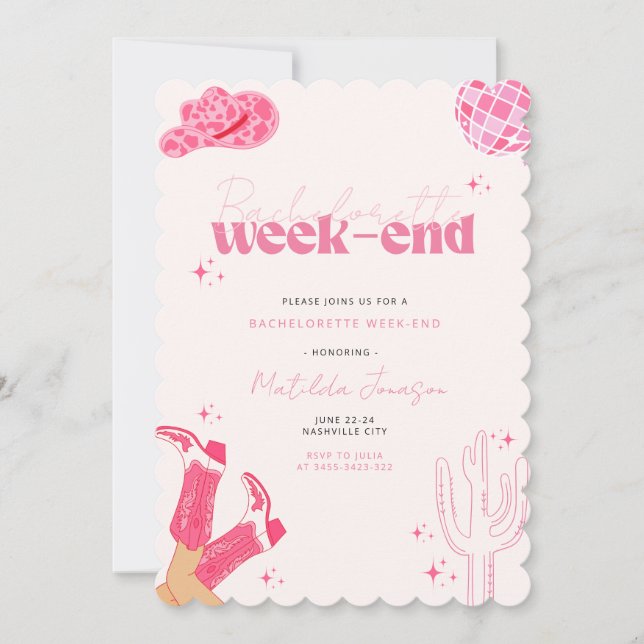 Last disco rodeo bachelorette party invitation (Front)