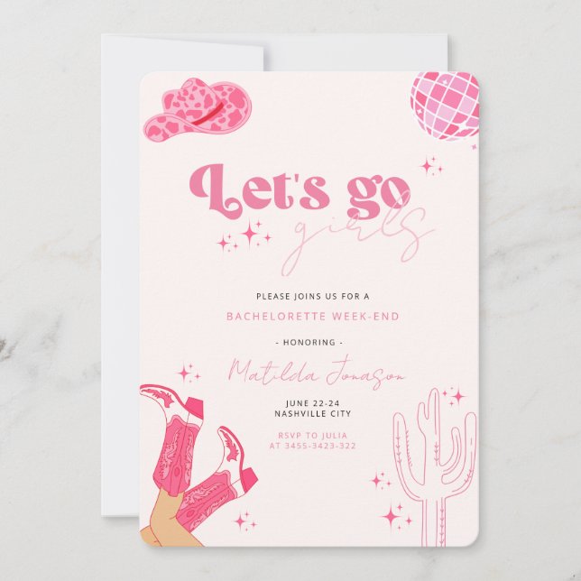 Last disco rodeo bachelorette party invitation (Front)