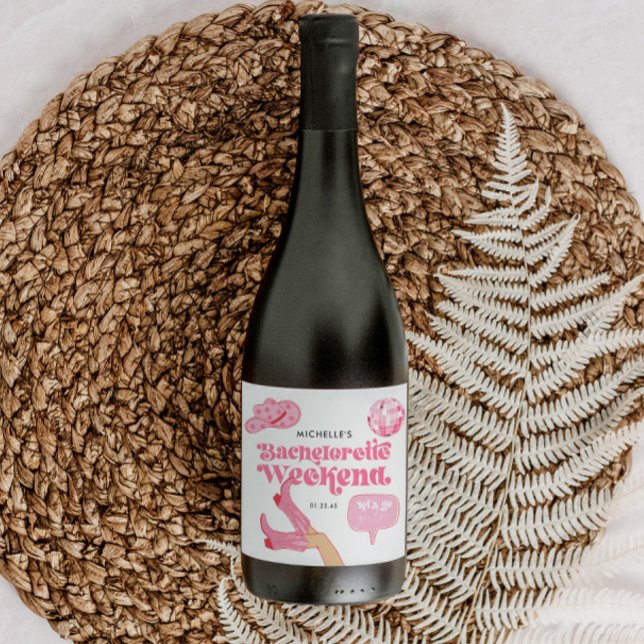 Last Disco Rodeo Bachelorette Party Sparkling Wine Label (Pink Cowgirl Last Disco Nash Bash Champagne Label)