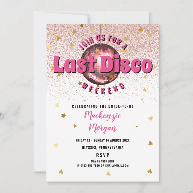 Last Disco Weekend Bachelorette Party Invitation (Front)