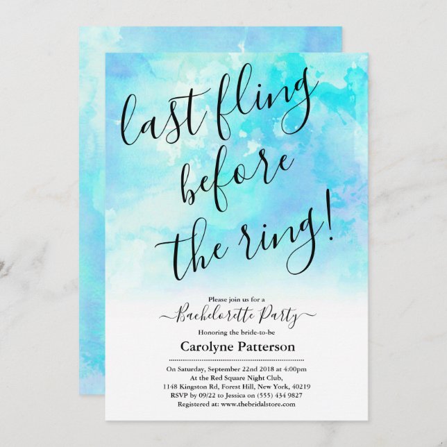 Last Fling Before The Ring Bachelorette Party Invitation (Front/Back)