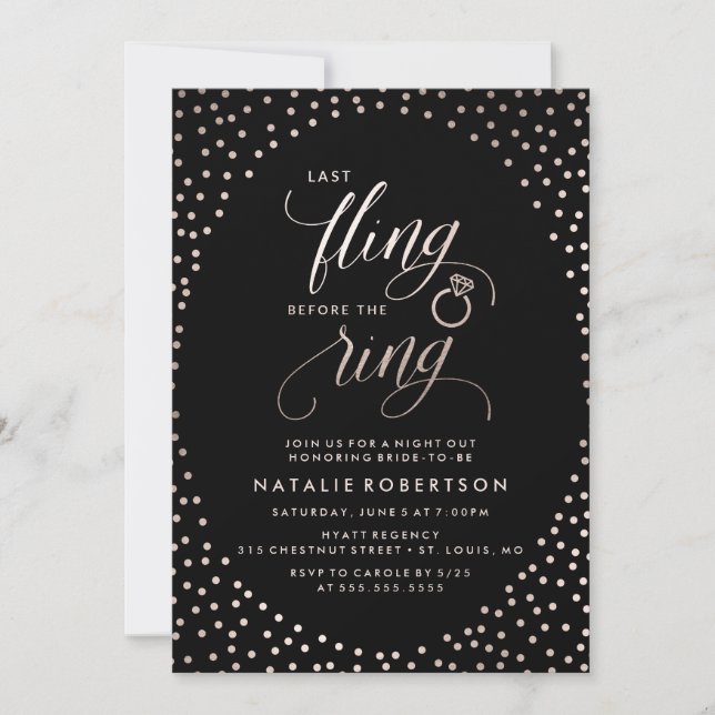 Last Fling Before The Ring | Bachelorette Party Invitation (Front)
