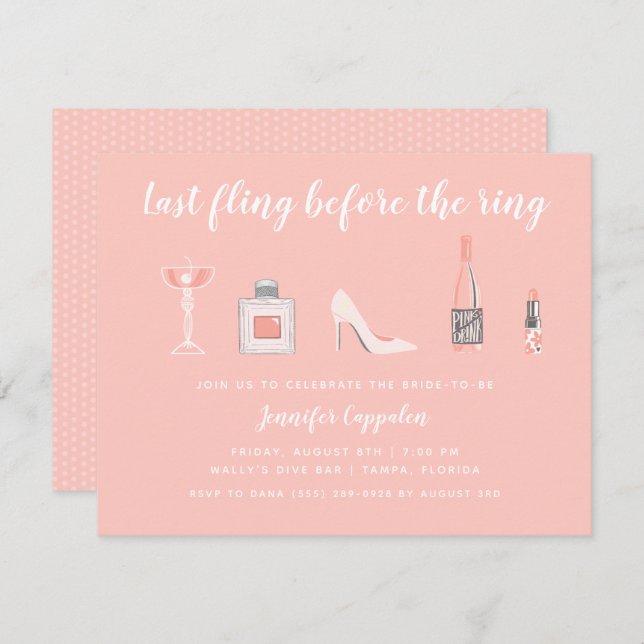 Last Fling Before the Ring Bachelorette Party Invitation (Front/Back)