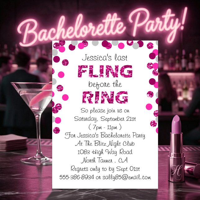 Last Fling Before The Ring Bachelorette Party Invitation (Creator Uploaded)