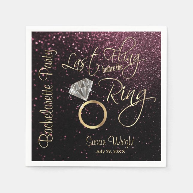 Last Fling Before the Ring Bachelorette Rose Gold Napkin (Front)