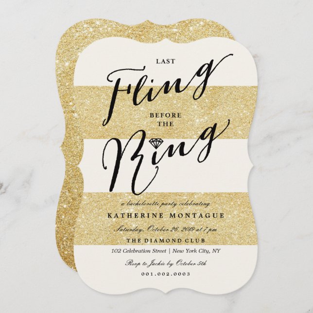Last Fling Before The Ring Chic Bachelorette Party Invitation (Front/Back)