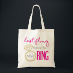 Last Fling Before the Ring Tote Bag<br><div class="desc">Gold sparkle bachelorette tote bag. Personalise it by using the "customize" button. Buy for all the girls or just the bride-to-be to remember the special night with just the girls.</div>