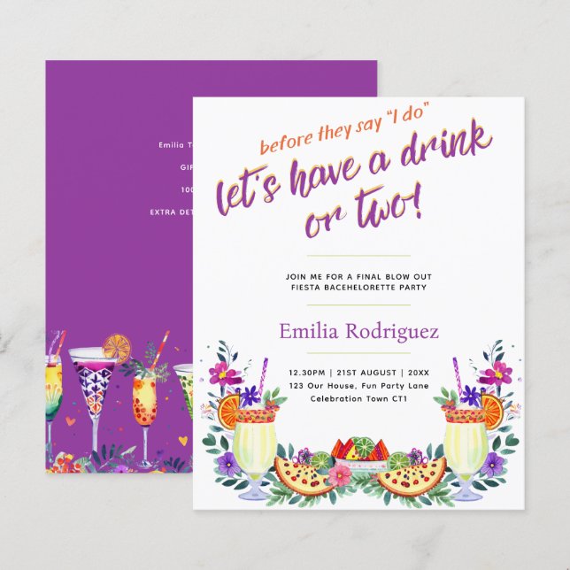 Last Fling Fiesta Cocktails Tacos Bachelorette (Front/Back)