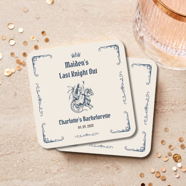 Last Knight Out Mediaeval Bachelorette Party Square Paper Coaster (Creator Uploaded)