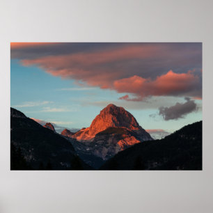 Last light of sun on mountain Mangart, Slovenia Poster