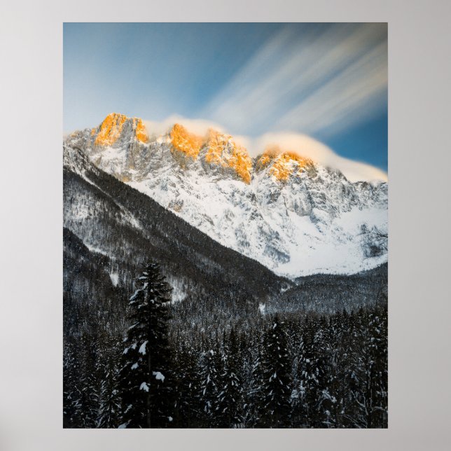 Last light of sunset on Slovenian Alps Poster (Front)