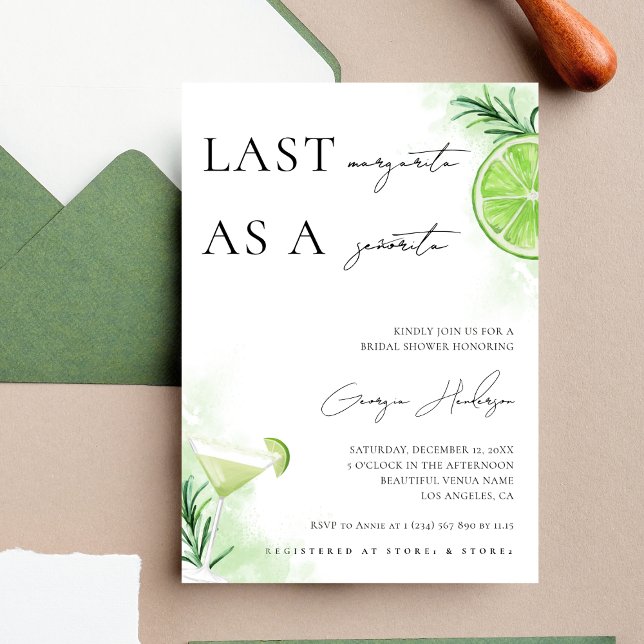 Last Margarita as a Señorita Mexican Bridal Shower Invitation (Creator Uploaded)