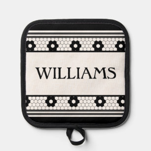 Last Name Black and White Tile Design Custom Gift Pot Holder