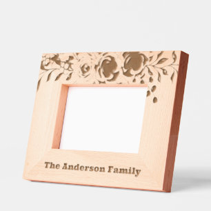 Last Name Cute Elegant Floral Script Typography  Etched Frames