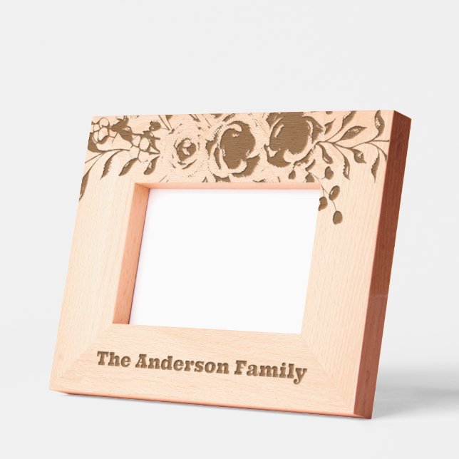 Last Name Cute Elegant Floral Script Typography  Etched Frames (Left)