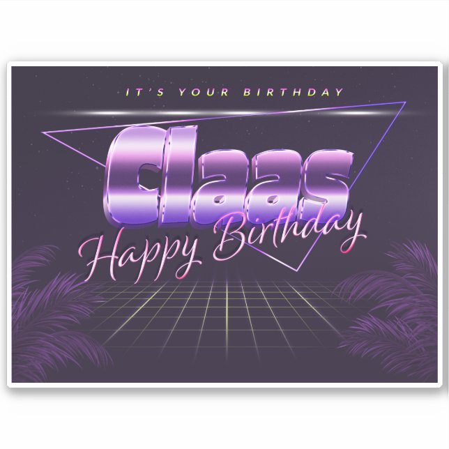 Last name first name purple retro sticker birthday (Front)