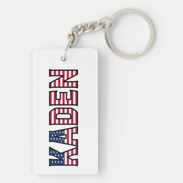 Last name first name USA flag pendant keychain (Back)