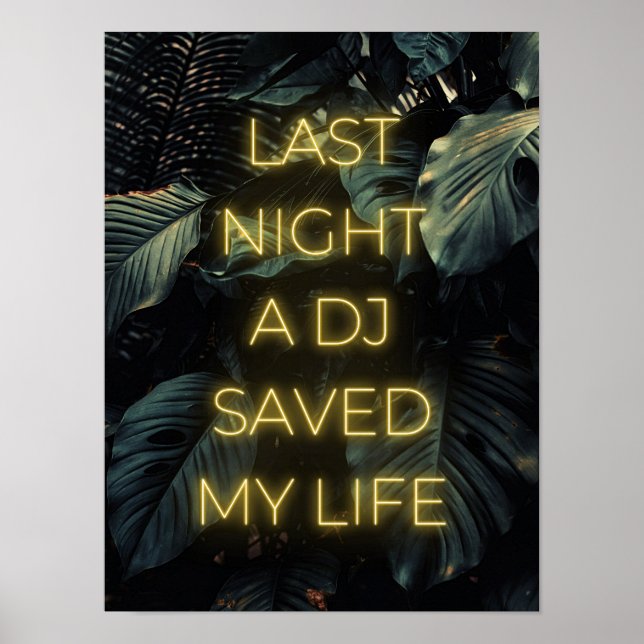 "Last night a DJ saved my life" Lyrics Poster (Front)