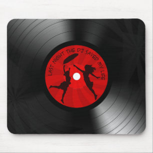 Last Night The DJ Saved My Life Vinyl Record Black Mouse Pad