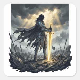 Last One Standing Dark Fantasy Warrior Epic Battle Square Sticker