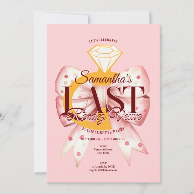 Last Rendez Veuve Bachelorette Weekend Itinerary Invitation (Front)
