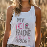 Last Ride Bride Bachelorette Singlet<br><div class="desc">Giddy up for the bride's last ride with this fun and flirty bachelorette party tank top! "Last Ride Before She's a Bride" is the perfect slogan for a wild night out or a weekend getaway. This comfortable and stylish tank is ideal for any bachelorette party theme, from a night on...</div>