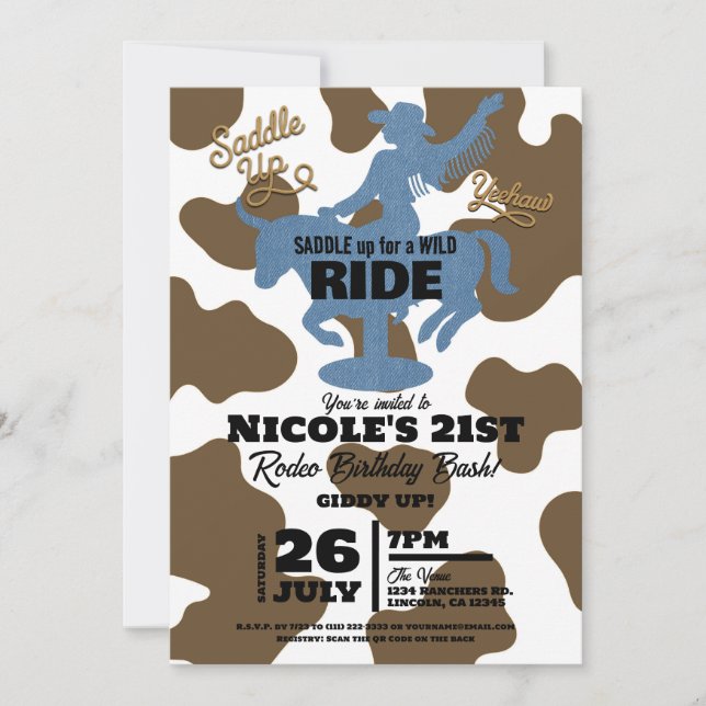 Last Ride Denim Cowgirl Western Birthday Party Invitation (Front)