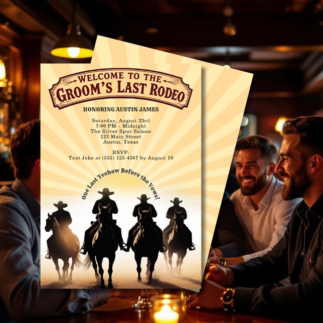 Last Rodeo Bachelor Party Cowboys Horses Sunset Invitation (Last Rodeo Bachelor Party Cowboys Horses Sunset Invitation)