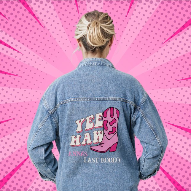 Last Rodeo Bachelorette Gifts Yee Haw Cowgirl Denim Jacket (Last rodeo Bridal Shower)