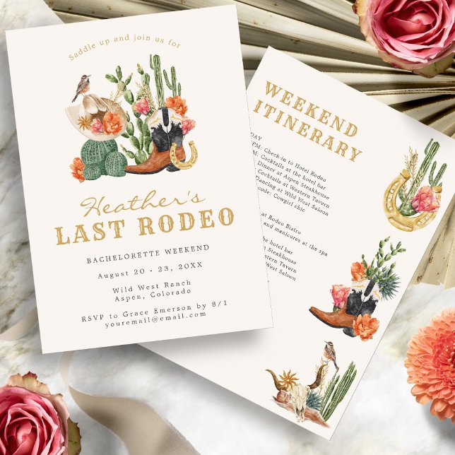 Last Rodeo Bachelorette Invitation (Watercolor Boho Wild West Last Rodeo Bachelorette Invitation by Painted Paperie
)