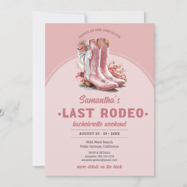 Last Rodeo Blush Pink Cowgirl Boots Weekend  Invitation (Front)