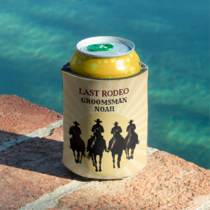 Last Rodeo Cowboy Sunset Groomsman's Name Bachelor Can Cooler