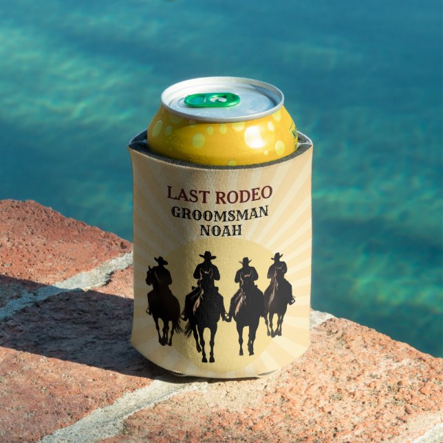 Last Rodeo Cowboy Sunset Groomsman's Name Bachelor Can Cooler (In Situ Pool)