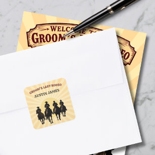 Last Rodeo Cowboys Sunset Groom's Name Bachelor Square Sticker