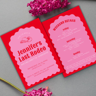 Last Rodeo Cowgirl Bold Red & Pink Bach Weekend Invitation